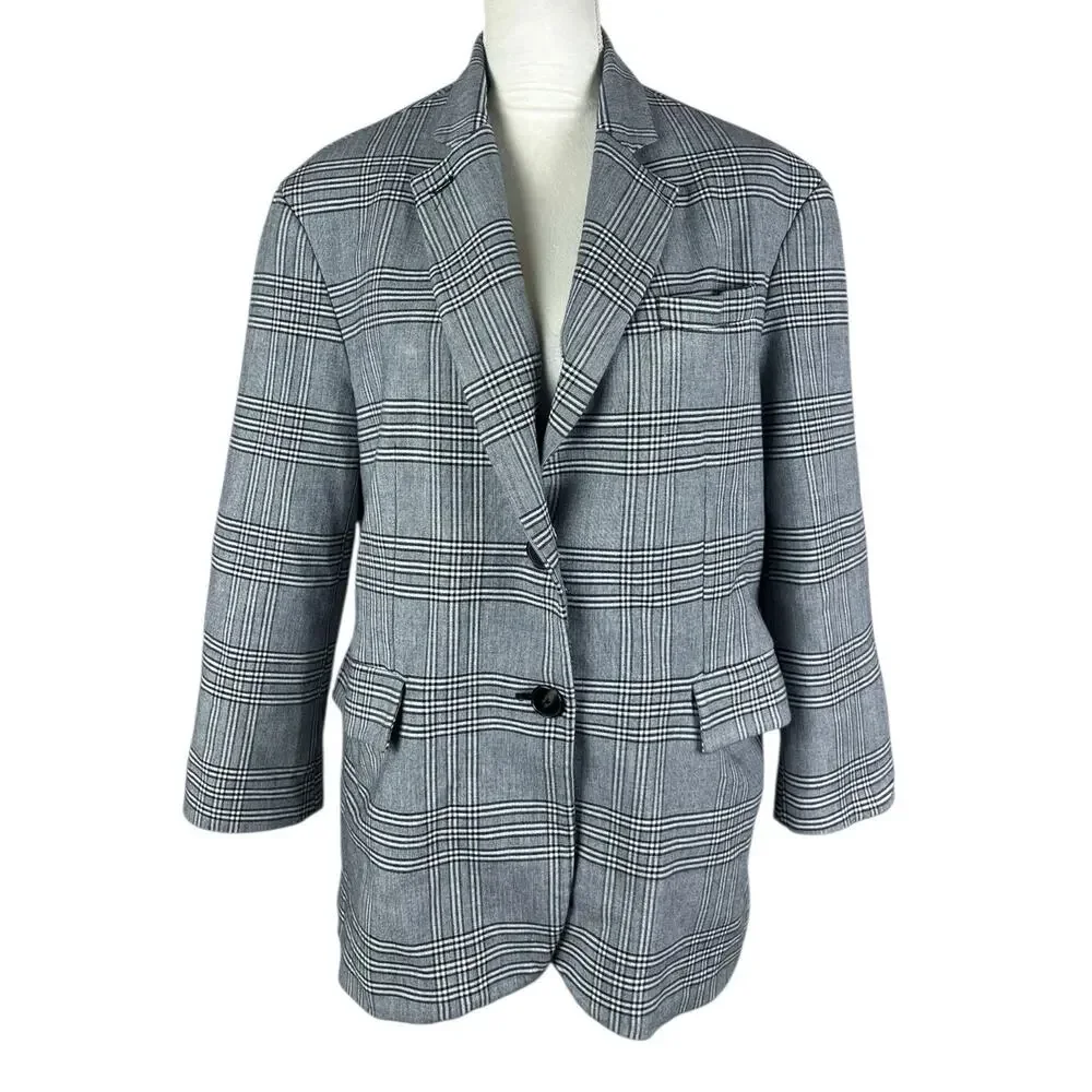 Zara Man Plaid Blazer Jacket Notched Lapel Two Button Front Flap Pocket Size XS